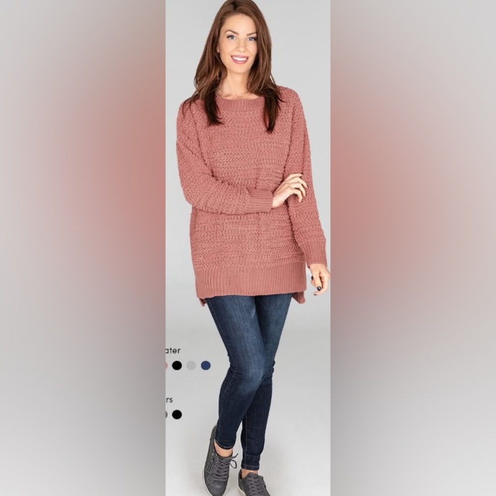 Zenana Outfitters Textured Knit Sweater - Rose